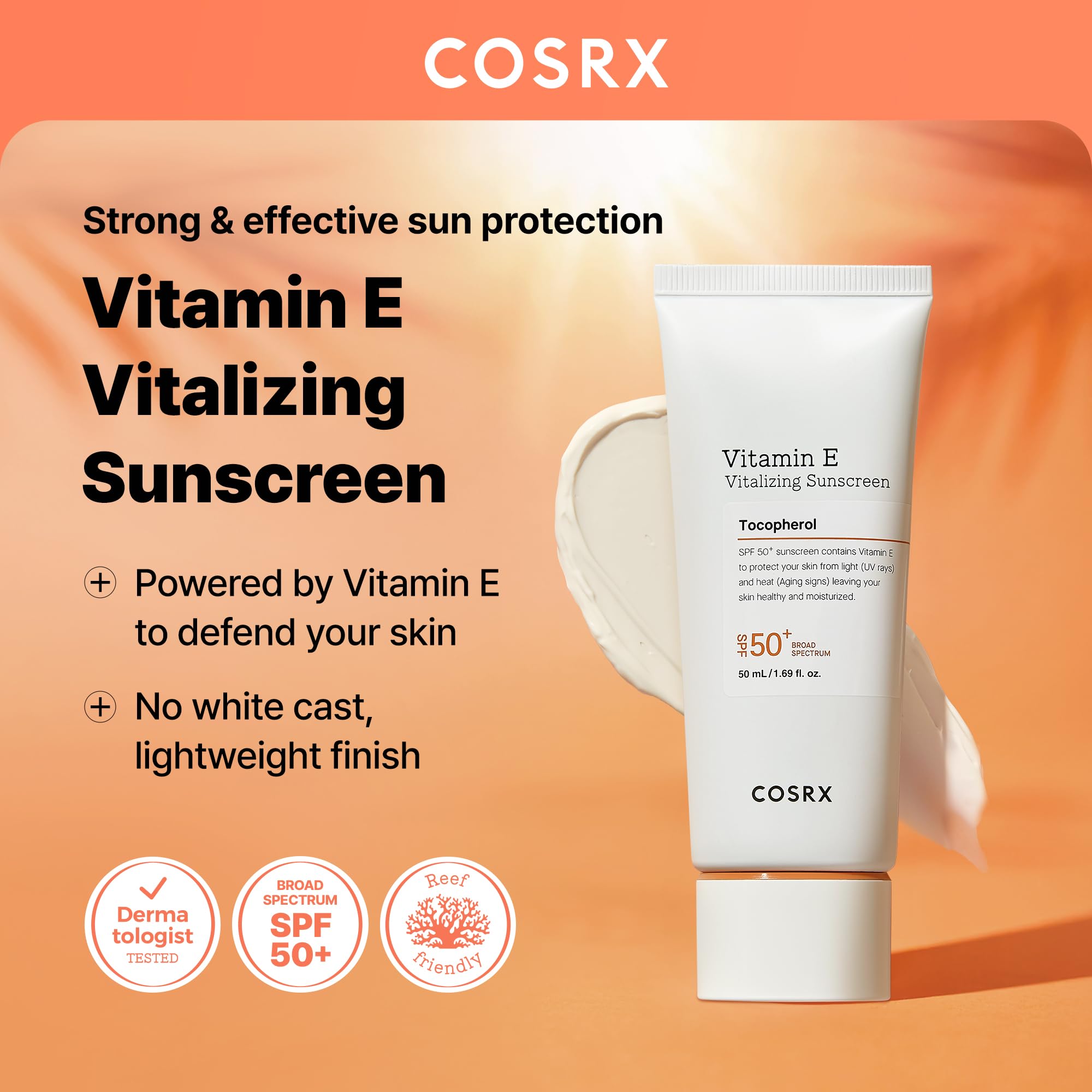 Buy now COSRX Vitamin E Vitalizing Face Sunscreen SPF 50, 1.69 fl oz, SPF Moisturizer, Lightweight under Makeup, Travel Essentials, Summer Essentials, Korean Skin Care, Korean Sunscreen for Face at indiglob india