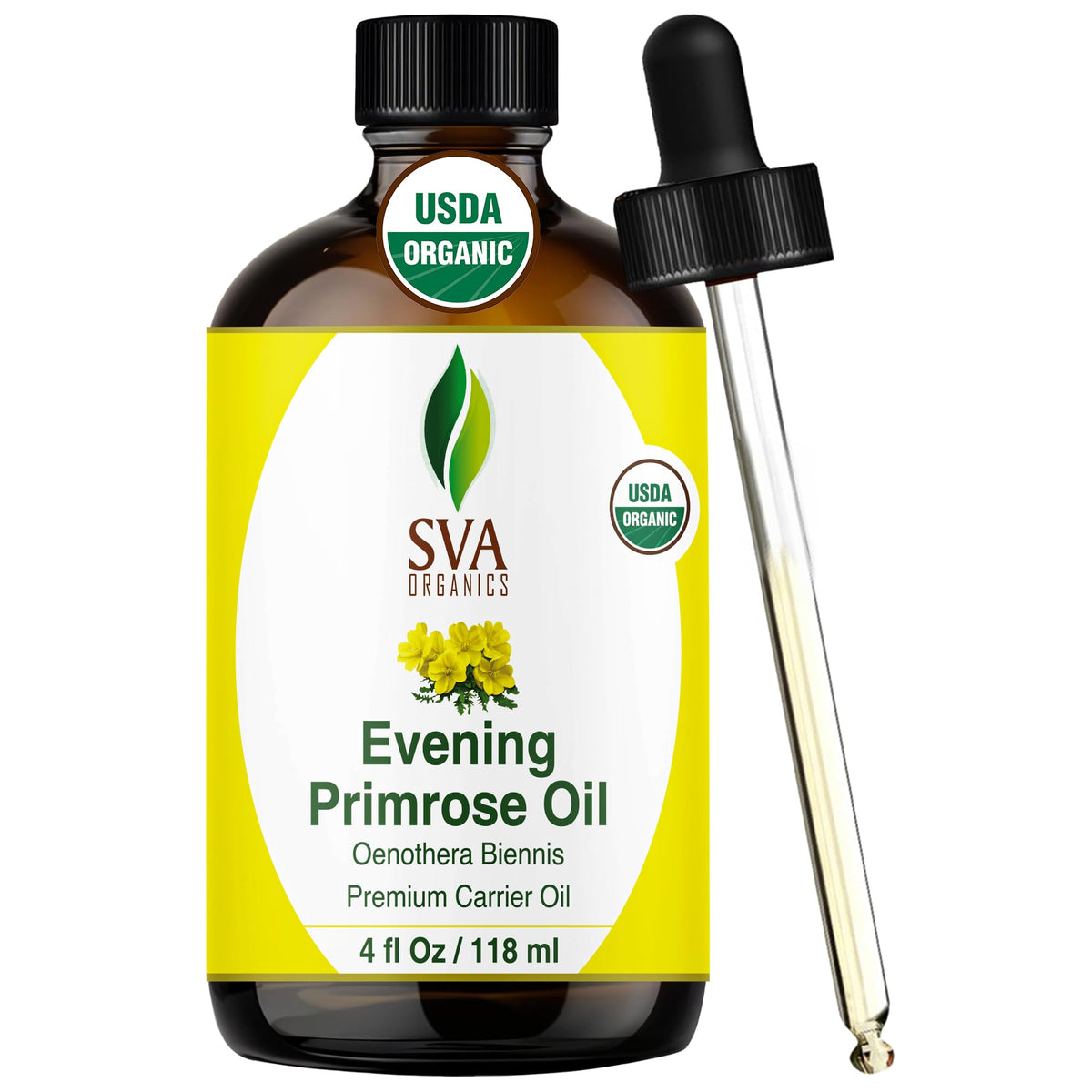SVA ORGANICS Evening Primrose Carrier Oil with Dropper, 4 Fl Oz (118 ml)