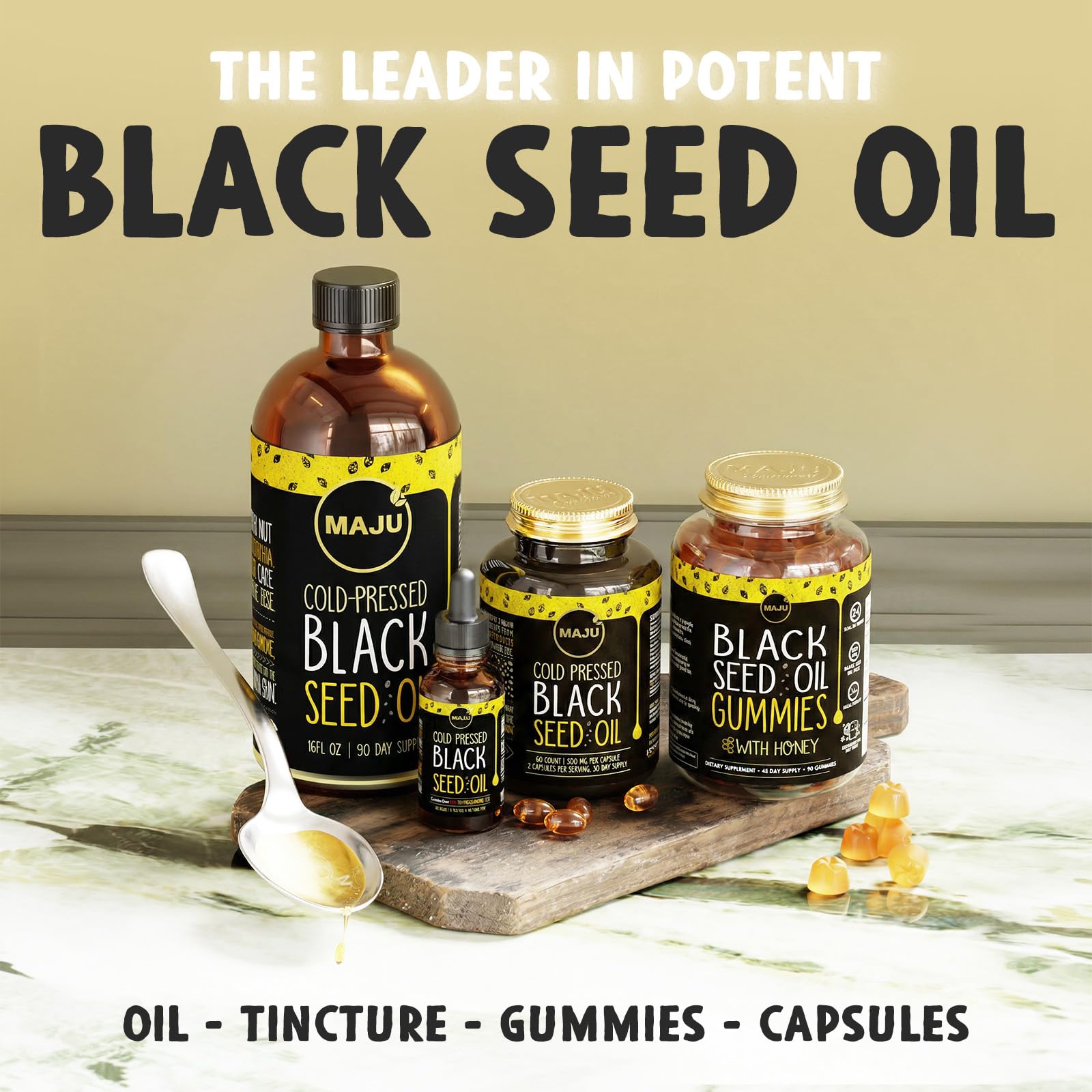 MAJU's Black Seed Oil 16oz: 2X Thymoquinone, Cold Pressed Turkish Black Cumin Nigella Sativa Seed Oil (Better Than Organic), Non-GMO, 100% Liquid Pure Blackseed, Glass Bottle