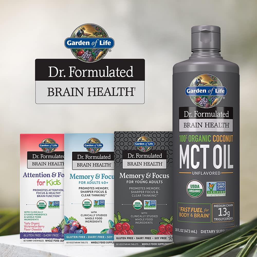 Garden of Life Dr. Formulated Brain Health 100% Organic Coconut MCT Oil 16 fl oz Unflavored, 13g MCTs, Body & Brain Fuel, Certified Non-GMO Vegan & Gluten Free, Hexane-Free