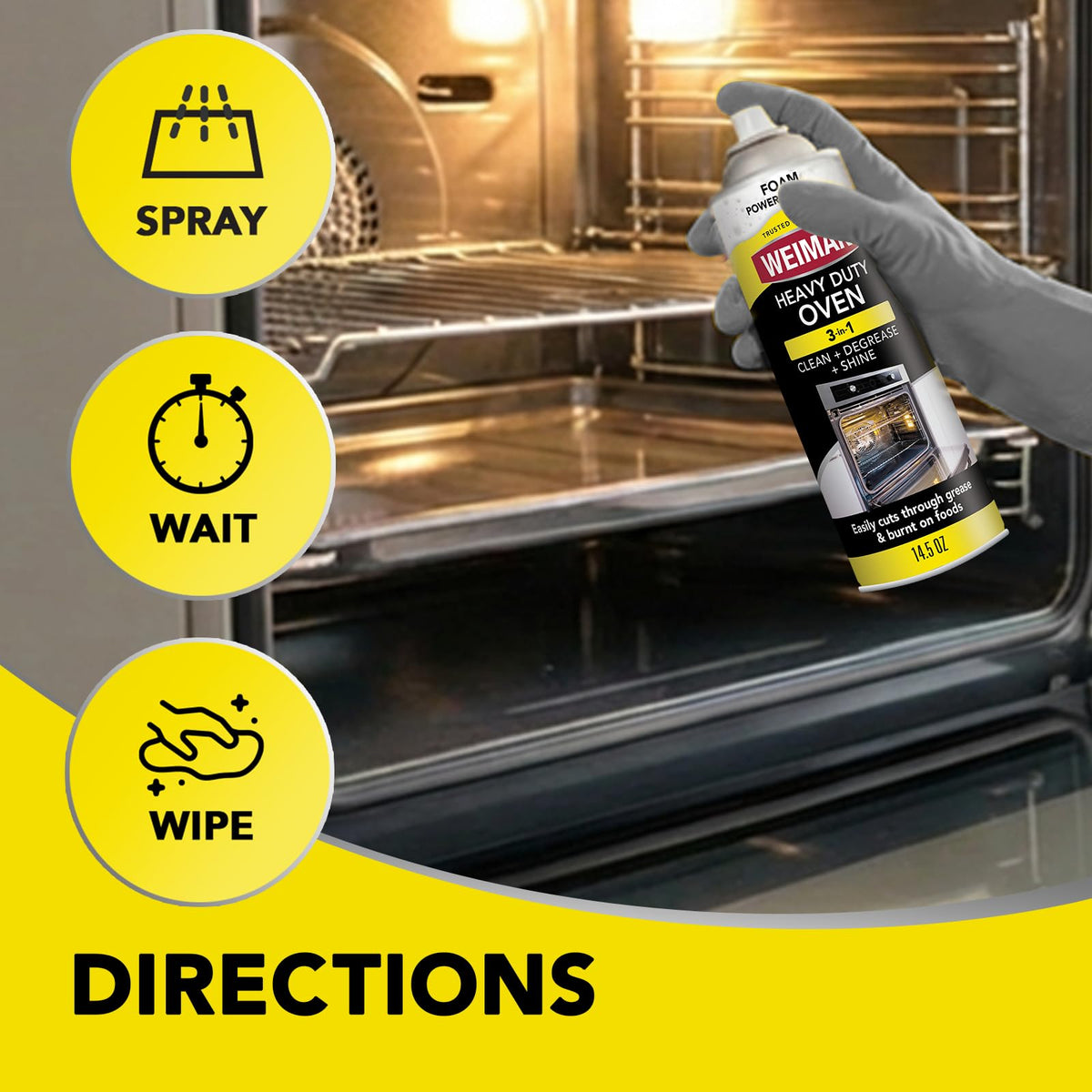Weiman Heavy Duty Foaming Oven Cleaner & Degreaser, Removes Burnt-On Grease, Food Residue from Ovens, Grills, Broiler Pans, Phosphate Free, 14.5 oz