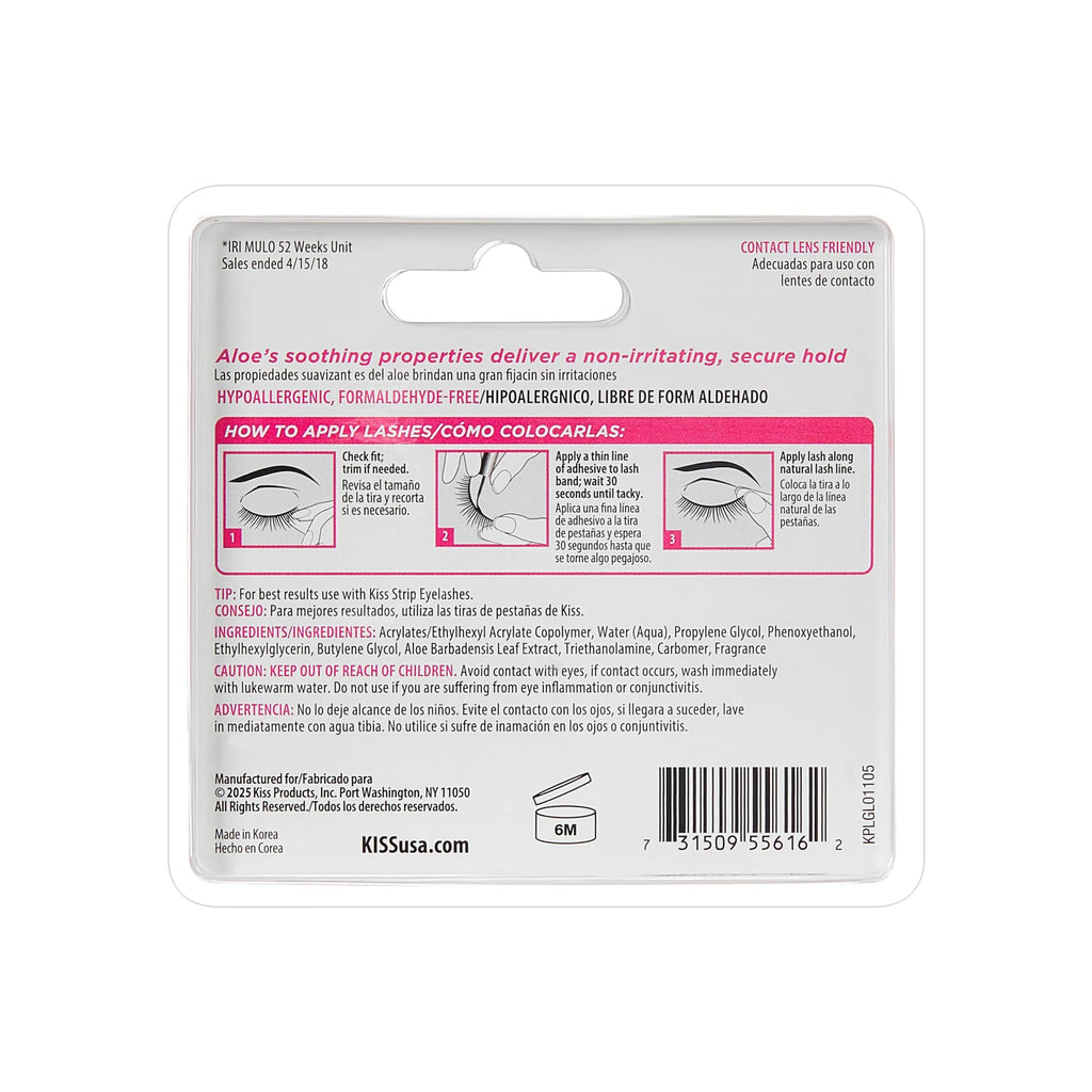 Kiss Lash Adhesive, Lash Glue, 24hr Strip Eyelash Adhesive, Clear, Includes Lash Adhesive, Long Lasting Wear, Can Be Used with Strip Lashes and Lash Clusters
