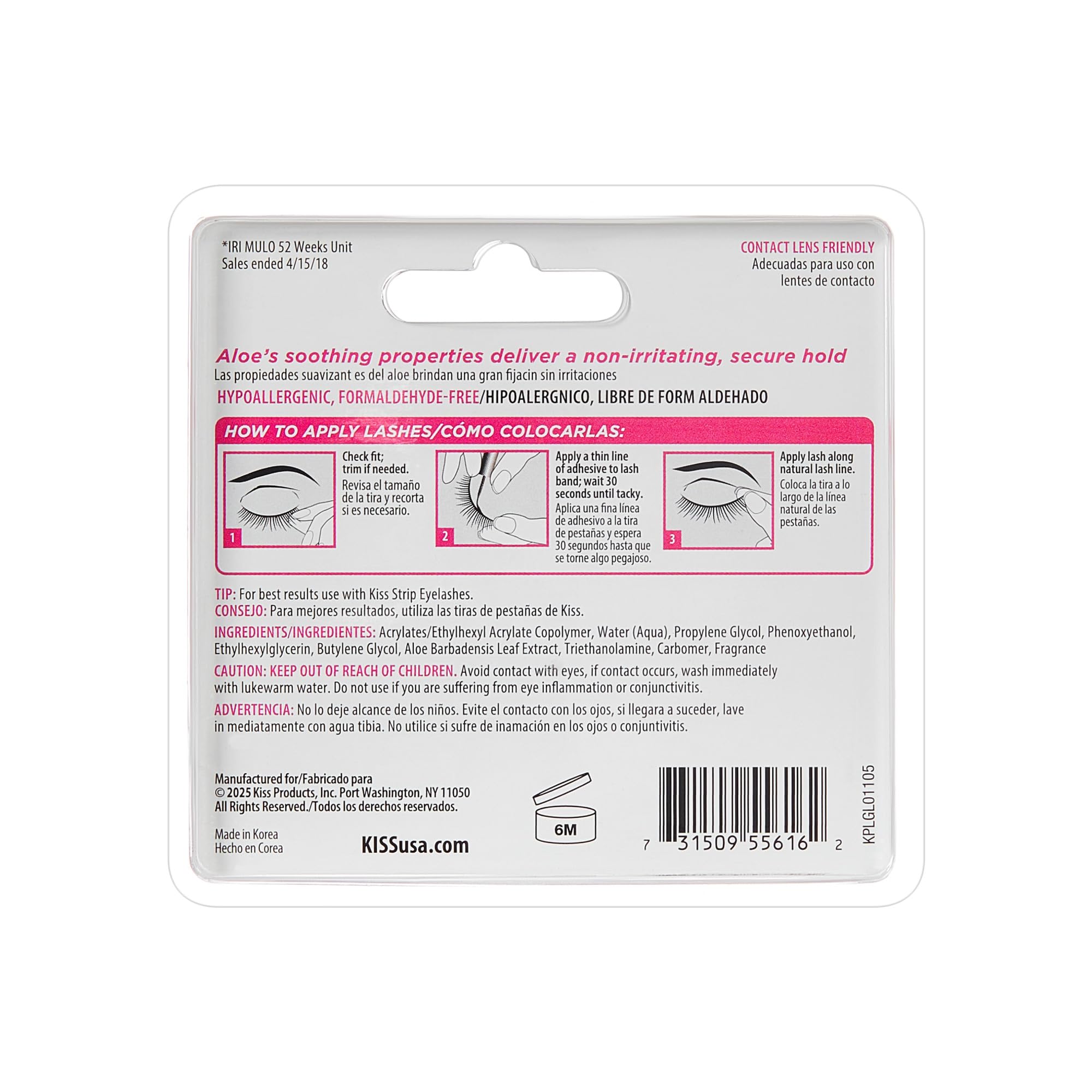 Kiss Lash Adhesive, Lash Glue, 24hr Strip Eyelash Adhesive, Clear, Includes Lash Adhesive, Long Lasting Wear, Can Be Used with Strip Lashes and Lash Clusters