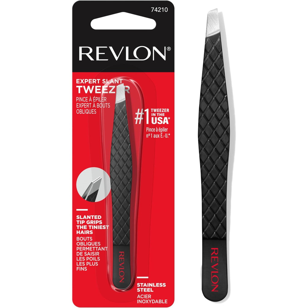 Revlon Expert Slant Tip Tweezer, Black, 1 Count | High precision stainless steel slant tweezer for easy, accurate hair removal.
