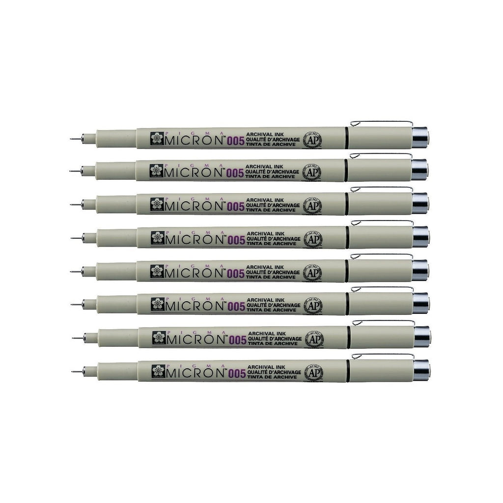 Sakura Pigma Micron pen 005 Black ink marker felt tip pen, Archival pigment ink, fine point for artist drawing pens - 8 pen set