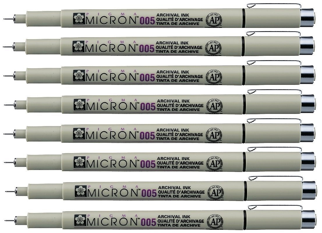 Sakura Pigma Micron pen 005 Black ink marker felt tip pen, Archival pigment ink, fine point for artist drawing pens - 8 pen set