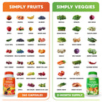 Simply Nature's Pledge Fruits & Vegetables Supplement, 360 Capsules, 4-Pack | Whole Food Superfoods, Fruits & Veggies, Energy, Immune & Digestive Support, Vegan, Gluten free, Soy Free, Third-Party Tested