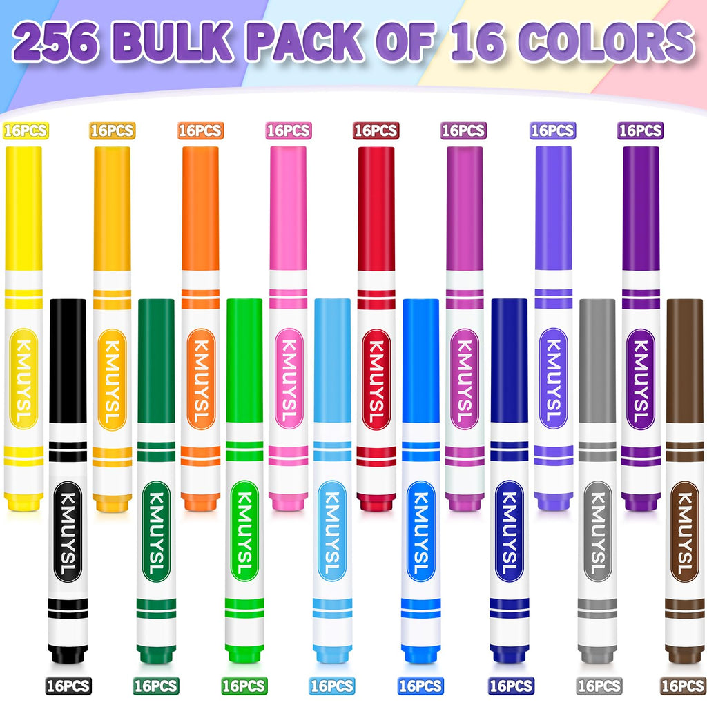 KMUYSL Washable Markers Bulk, 16 Colors, 256 Count