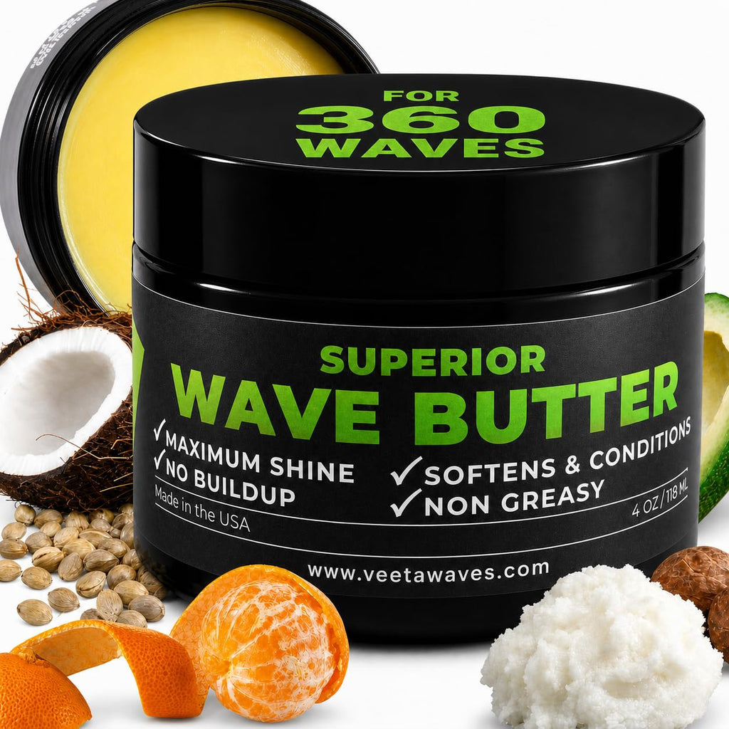 Veeta Superior Natural Wave Grease, Wave Butter and Wave Pomade for Men's 360 Waves, Non Greasy Shea and Tangerine Wave Cream Hair Moisturizer for Black Men, Defining Wave Formula for Wolfing, 4 oz