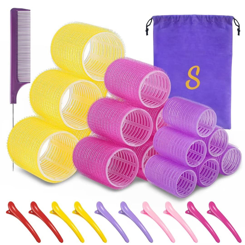 Buy now Self grip hair roller set,Hair roller set 18 pcs,Hair rollers with hair roller clips and comb,Salon hairdressing curlers,DIY Hair Styles, Sungenol 3 Sizes Hair Rollers in 1 setâ€¦ 1 Count (Pack of 18) Rose+Yellow+Purple 18 at indiglob india