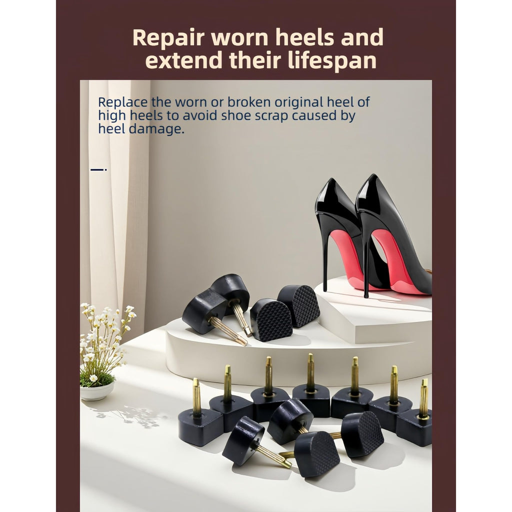 10 Pairs High Heel Tips Replacement - U/Cap Style, 2.4mm & 3mm Metal Core, 5 Sizes (8-12mm) | Durable Non-Slip Heel Caps for Women's Shoes | Quiet, Quick DIY Installation (Black)