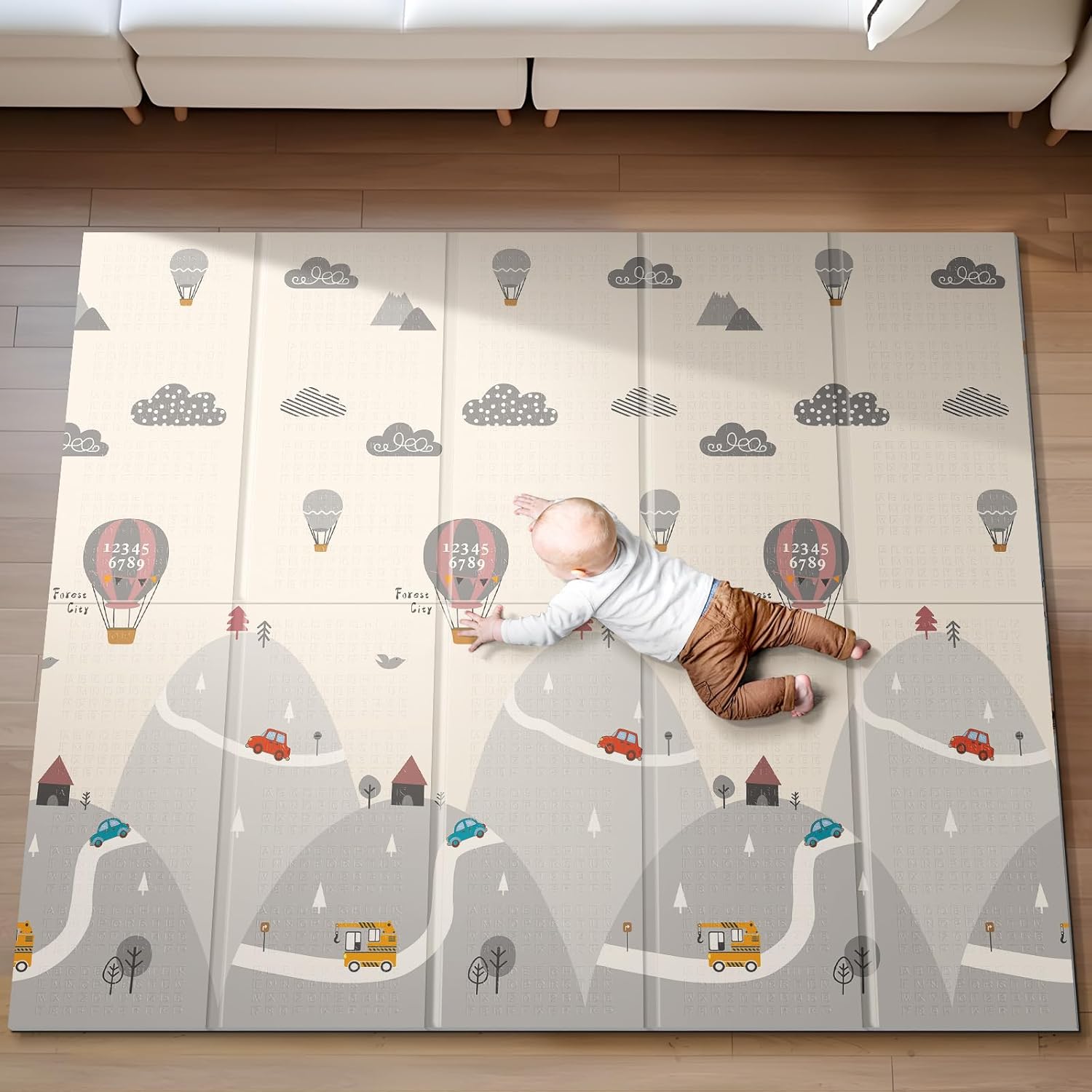 Buy now UANLAUO Foldable Baby Play Mat, Extra Large Waterproof Activity Playmats for Babies,Toddlers, Infants, Play & Tummy Time, Foam Baby Mat for Floor with Travel Bag (Cloud(71x59x0.4inch)) 4'11" x 5'11" (Rectangular) Balloon at indiglob india