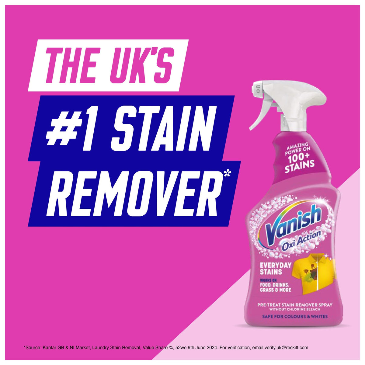 Vanish Oxi Action Pre-Treat For Tough Stains, Fabric Stain Remover Spray, Effective On 100+ Stains, Chlorine Bleach Free Formula, Safe on Everyday Fabrics, 500 ml, Pack of 1