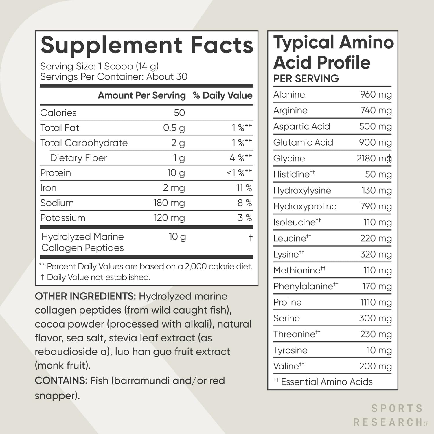 Sports Research® Marine Collagen Peptides Dark Chocolate (15oz) | 10g Wild Caught Marine Collagen per Serving | Protein Powder w/ Vital Amino Acids for Hair, Skin, & Joint Support