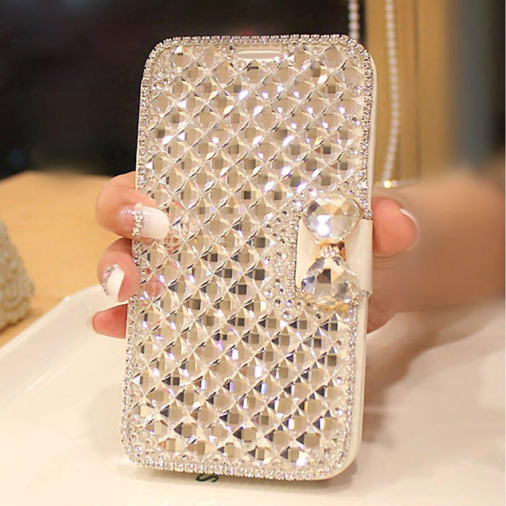 Buy now Bonitec iPhone 14 Pro Max Wallet Case - Women's Glitter Bowknot Diamond Rhinestone Flip Stand with Card Slot at indiglob india