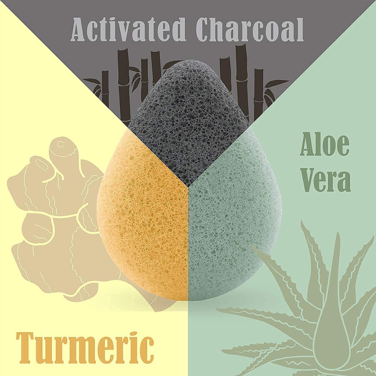 Buy now myHomeBody Natural Konjac Facial Sponges â€“ Teardrop Shape - for Gentle Face Cleansing and Exfoliation - with Activated Charcoal and Aloe Vera, Set of 4 at indiglob india
