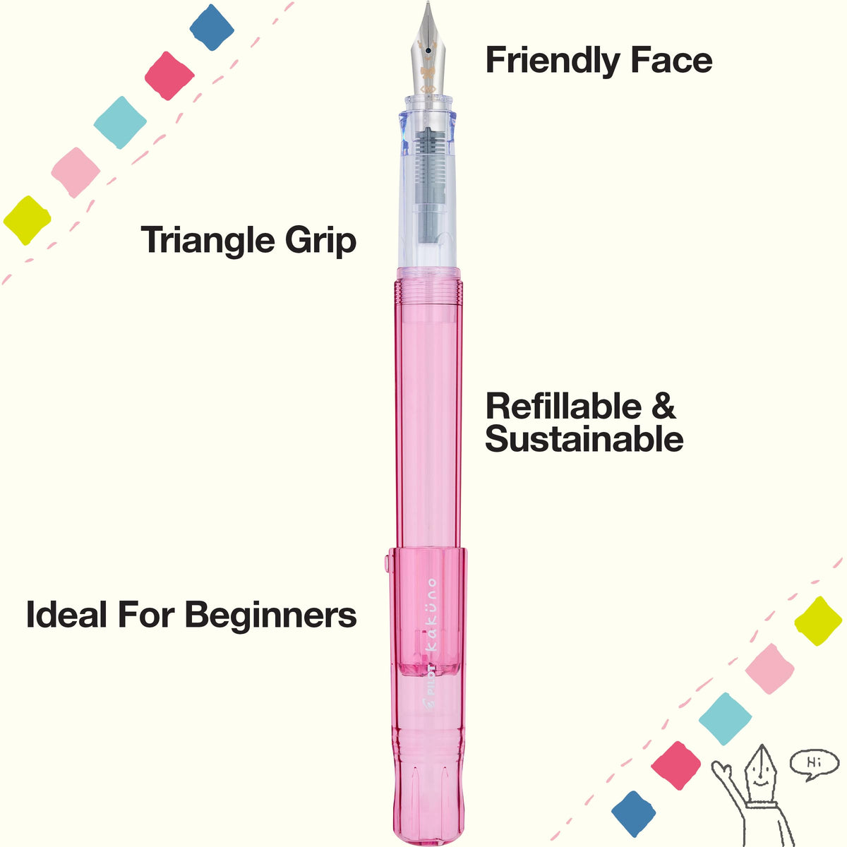 PILOT Kakuno Fountain Pen, Pink Barrel, Fine Nib