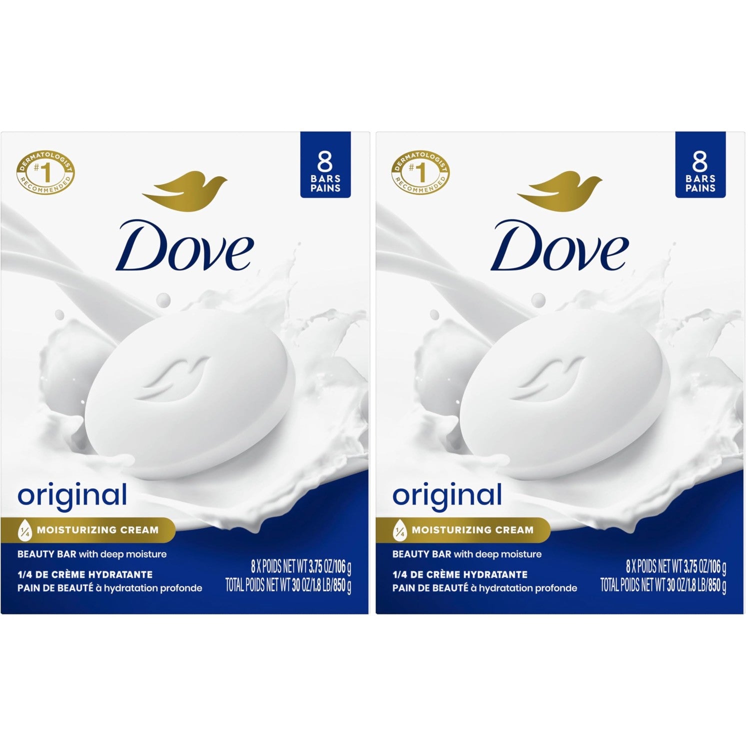 Dove Beauty Bar Soap Original 8 Count for Soft, Smooth Skin, with 1/4 Moisturizing Cream 3.75 oz | Moisturizing beauty bar with ¼ moisturizing cream for soft, smooth skin on face, body and hands