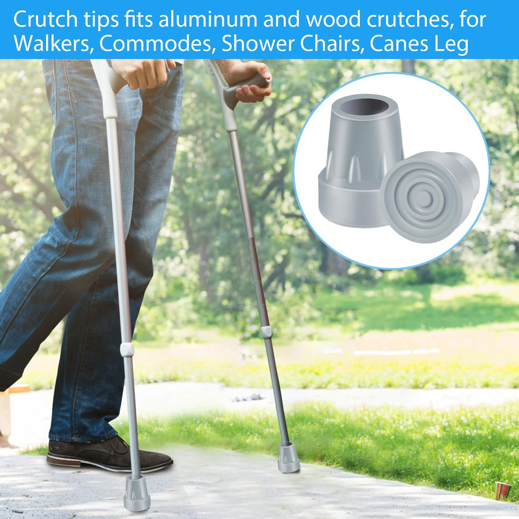 Crutch Tips, 2 Pack 7/8 inch Heavy Duty Replacement Cane Tips Rubber Crutch Tips for Walking Canes, Walking Sticks, Gray