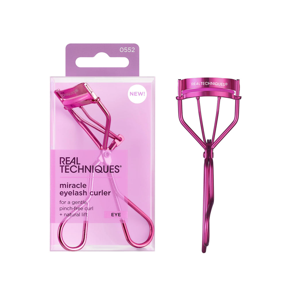 Real Techniques Miracle Eyelash Curler, Lash Tool for Mascara, Pink | Lifted lashes, eyelash curler for all eye shapes, pink eyelash curler, pinch-free curved edge