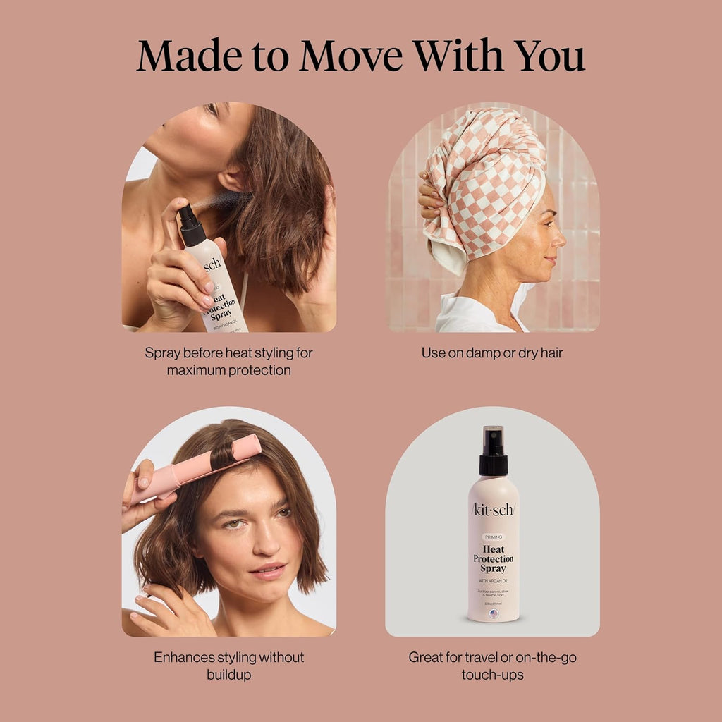Buy now Kitsch Heat Protection Spray for Hair â€“ Heat Protectant for Hair with Argan Oil â€“ Styling Hair Spray for Frizz Control, Shine & Damage Protection â€“ Protects Strands | Ideal Gifts for Women â€“ 6.8oz at indiglob india
