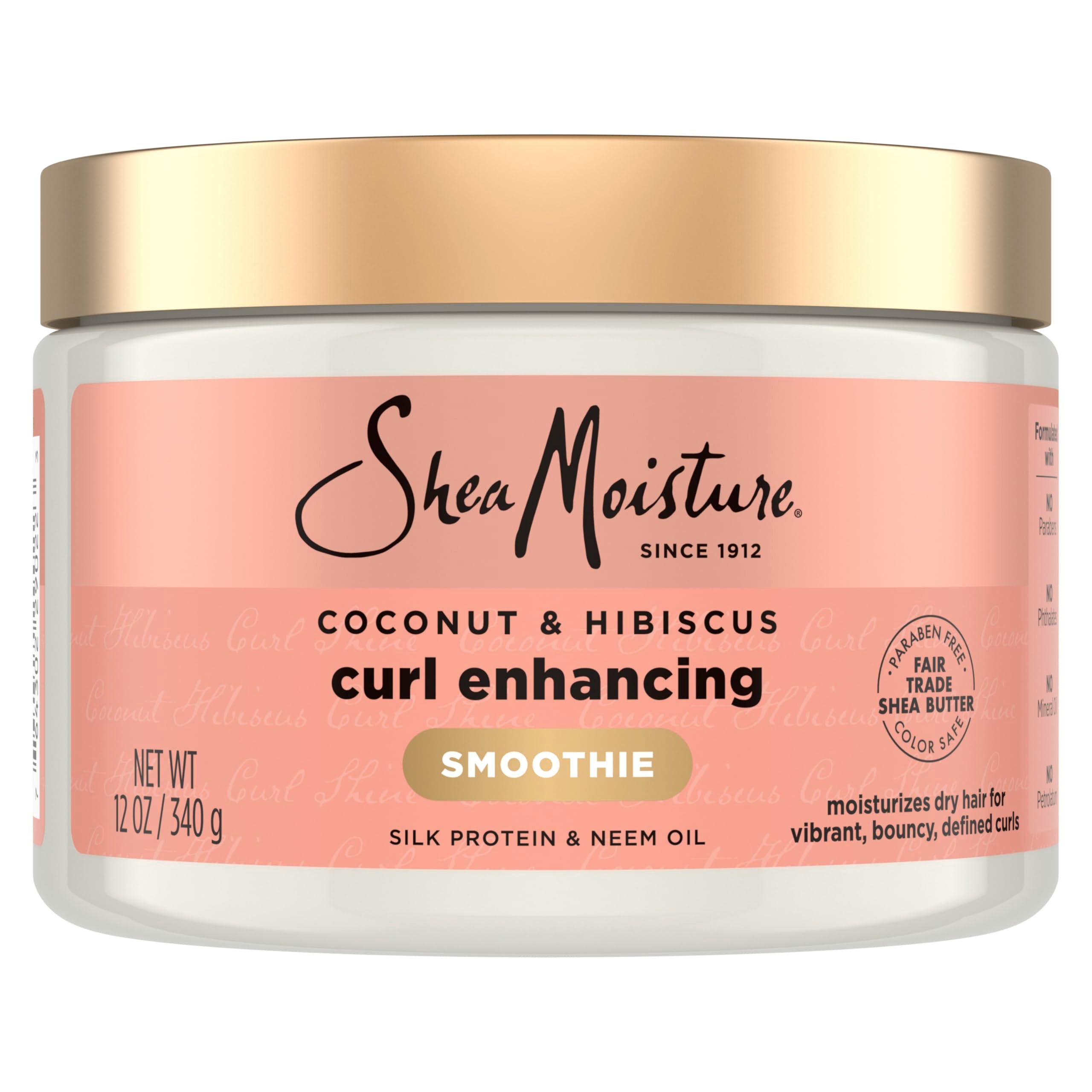 Shea Moisture Curl Enhancing Smoothie Hair Cream for Thick, Curly Hair Coconut and Hibiscus Sulfate Free and Paraben Free Curl Cream 20 oz | For curly hair - moisturizes, defines curls, and reduces frizz with Coconut Oil, Neem Oil and Silk Protein.