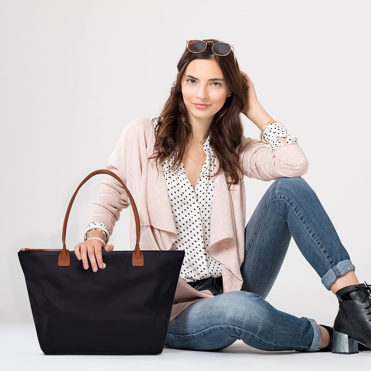 Buy now GM LIKKIE Shoulder Tote Bag for Women, Nylon Top-Handle Purse, Foldable Weekend Hobo Handbag (Black2) at indiglob india