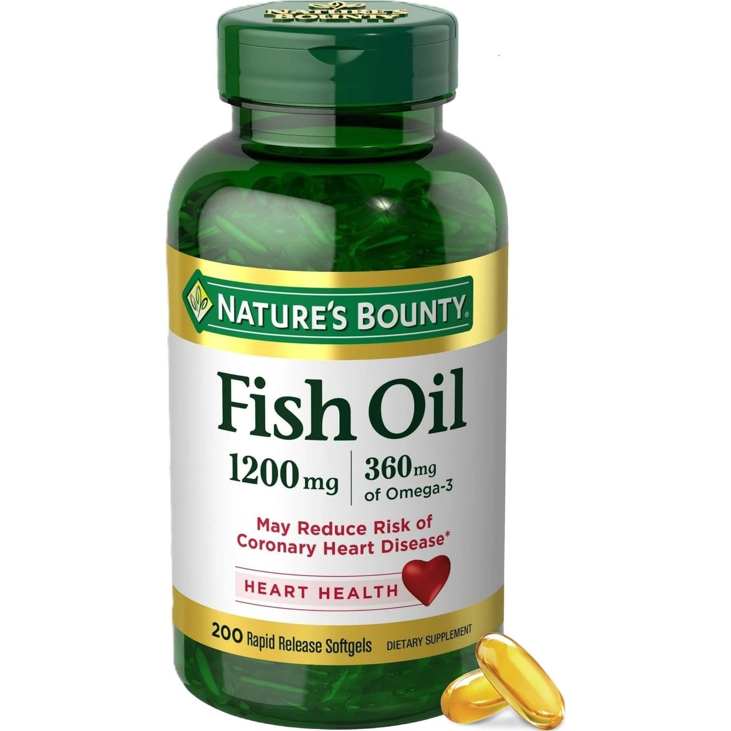 Nature's Bounty Fish Oil Omega 3 Supplements - Supports Heart Health, 1200 Mg Fish Oil, Omega-3, 200 Softgels (Pack of 1)