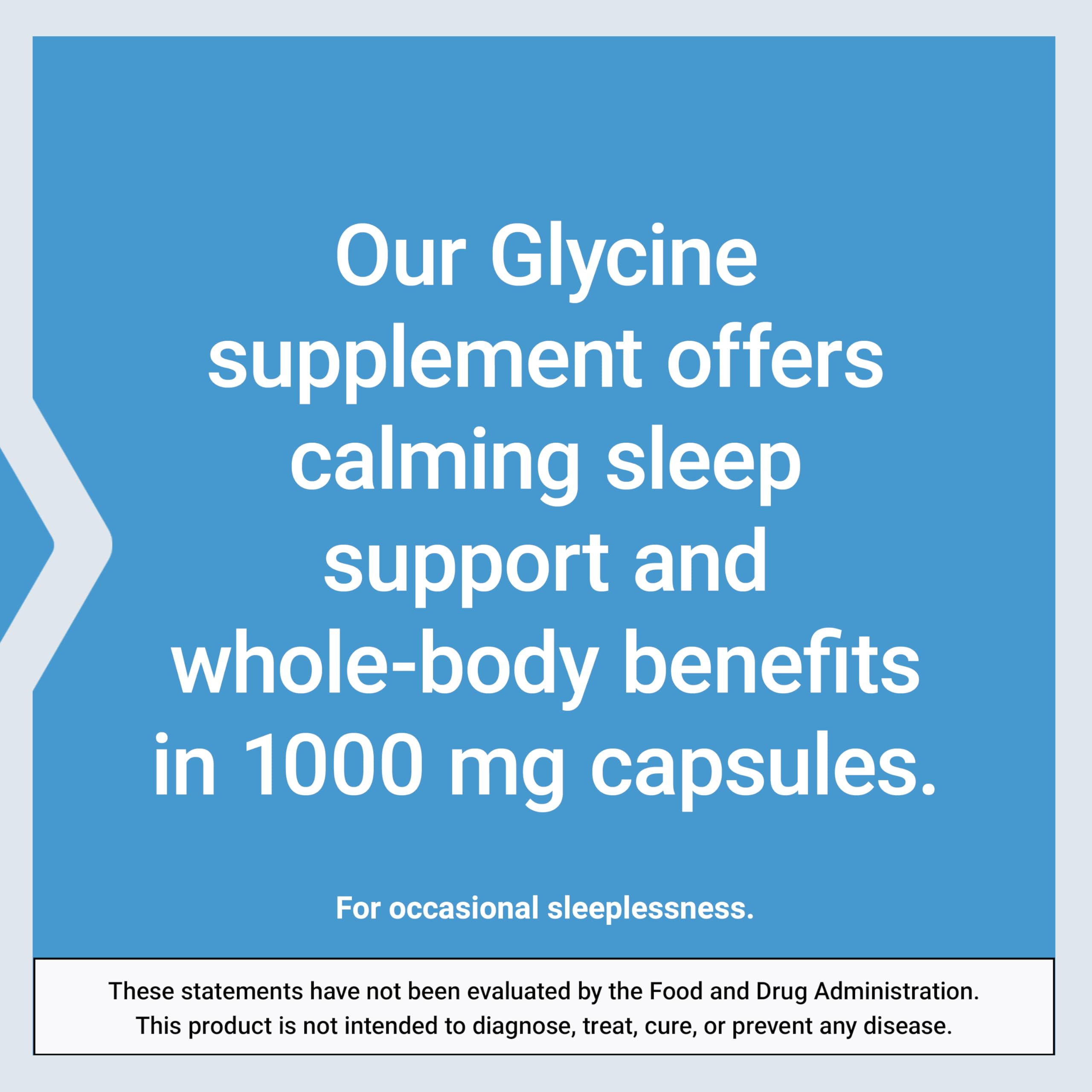 Life Extension Glycine, 1000 mg, Amino Acid that Promotes Healthy Sleep, Gluten-Free, Non-GMO, Vegetarian, 100 Capsules