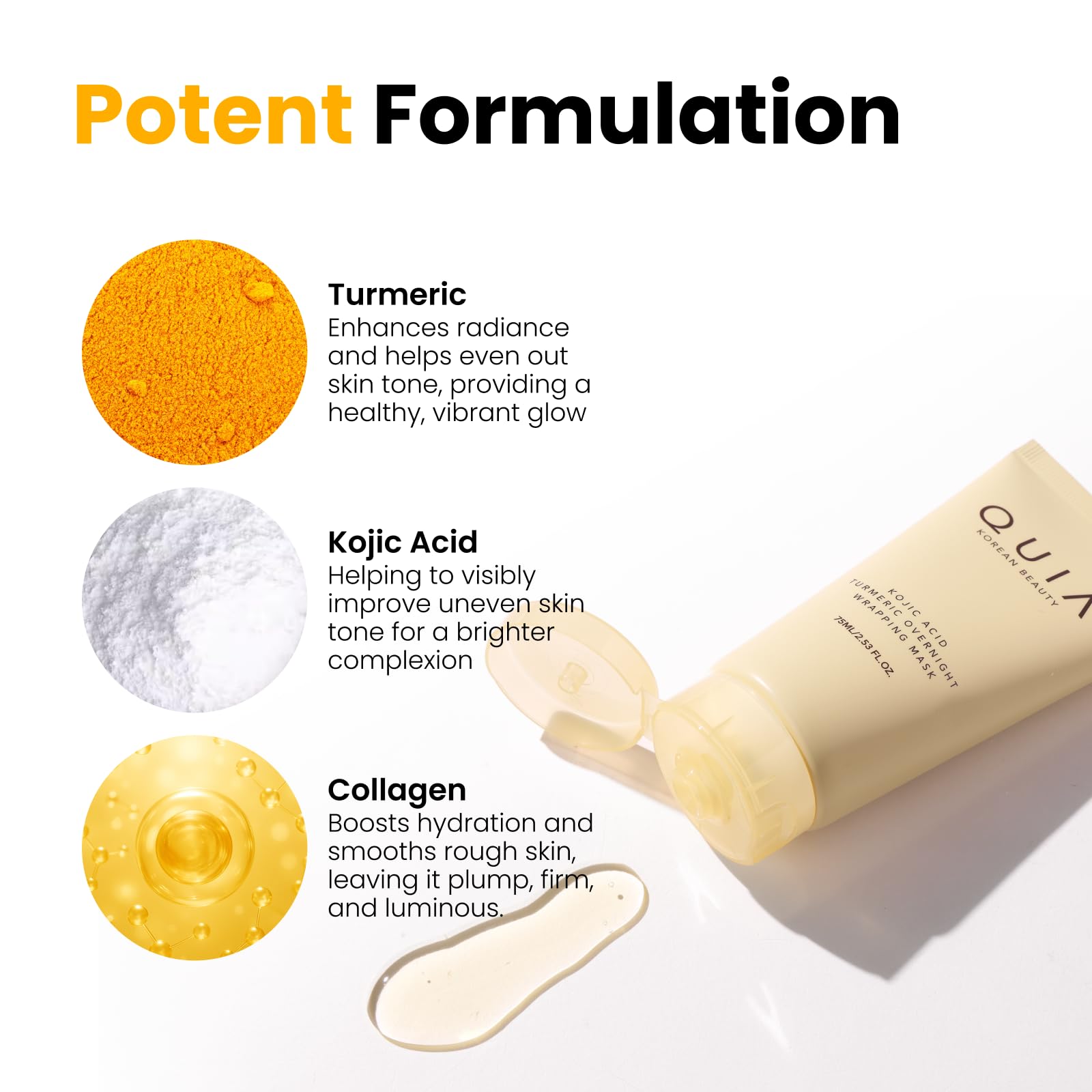 QUIA Turmeric + Kojic Acid Overnight Wrapping Mask – Hydration Mask for Glowing Skin – Evens Tone, Soothes Redness and Improves Skin Texture – Korean Skincare 75ML
