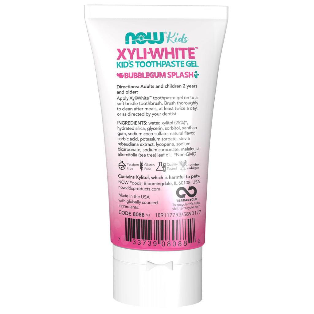 Buy now NOW Foods Solutions, XyliwhiteÆ’?â€º Toothpaste Gel for Kids, Bubblegum Splash Flavor, Kid Approved! 3-Ounce, packaging may vary at indiglob india