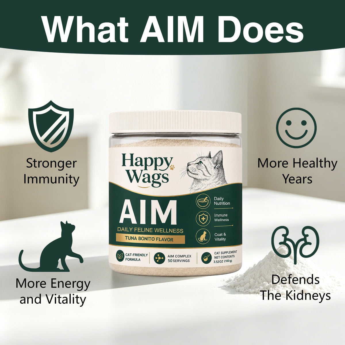 Happy Wags Aim Powder for Cats - 50 Servings