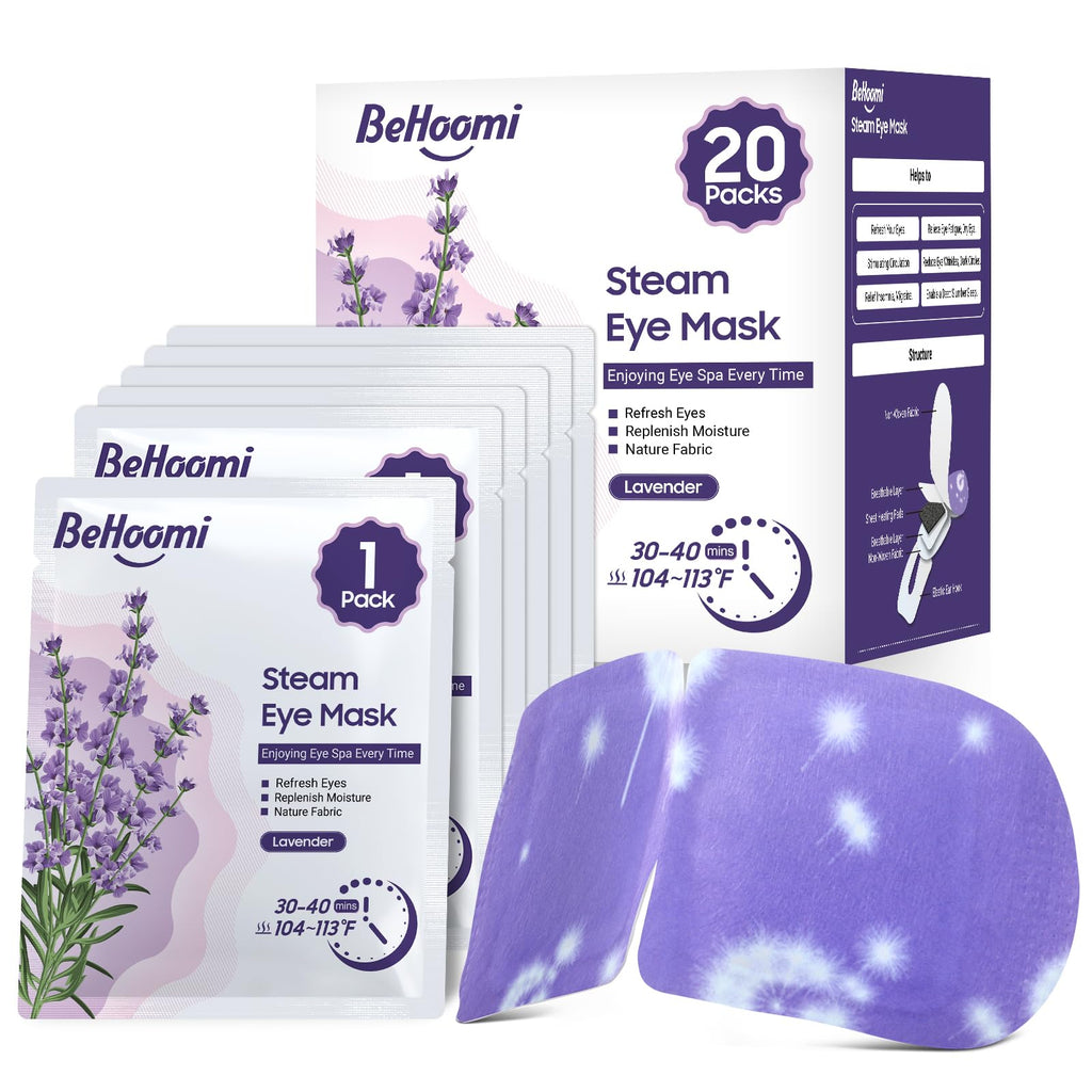 20 Packs Steam Eye Mask, Heated Eye Mask Warm Compress for Eyes, Disposable Self Heating Steam Mask for Home, Sleep, Spa, Travel Essentials & Relaxation Gifts for Women (Lavender)