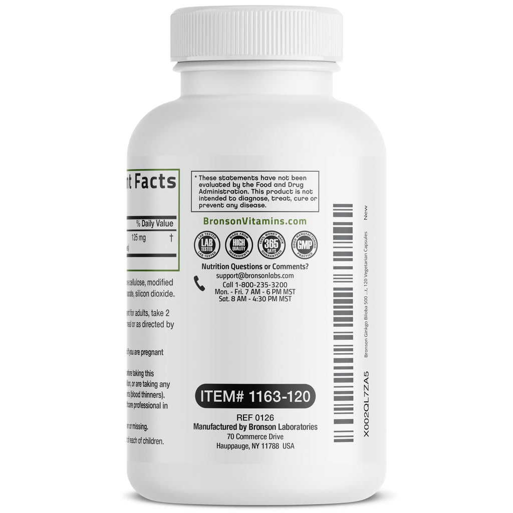 Bronson Ginkgo Biloba Extra Strength Brain & Memory Support 120 Capsules | Vegetarian, Non-GMO, Gluten Free, Soy Free, Memory, Cognitive & Brain Health Support