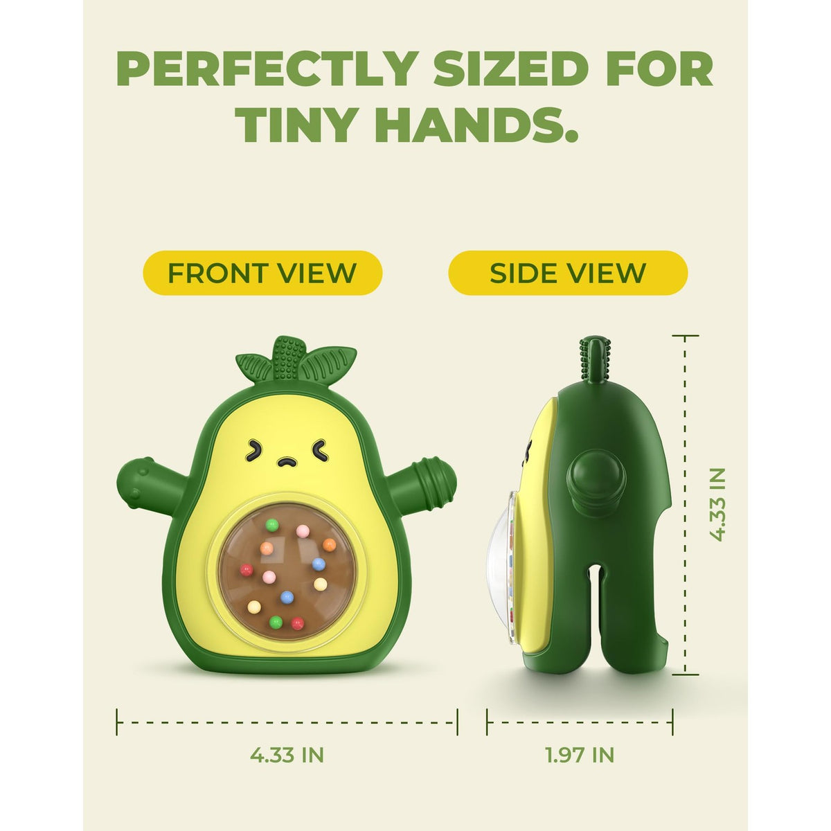Infinno Avocado Silicone Teething Toy with Rattle for Infant 3-12 Months