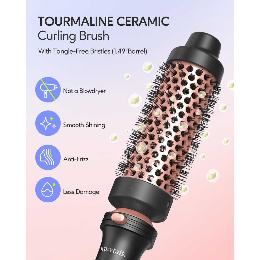 Wavytalk 5 in 1 Curling Iron Set with Heated Round Brush for Blowout Look | 4 Interchangeable Curling Iron(0.5”-1.25"), Ceramic-Coated Barrels for Smooth Glide,Less Damage,Dual Voltage Hair Curler