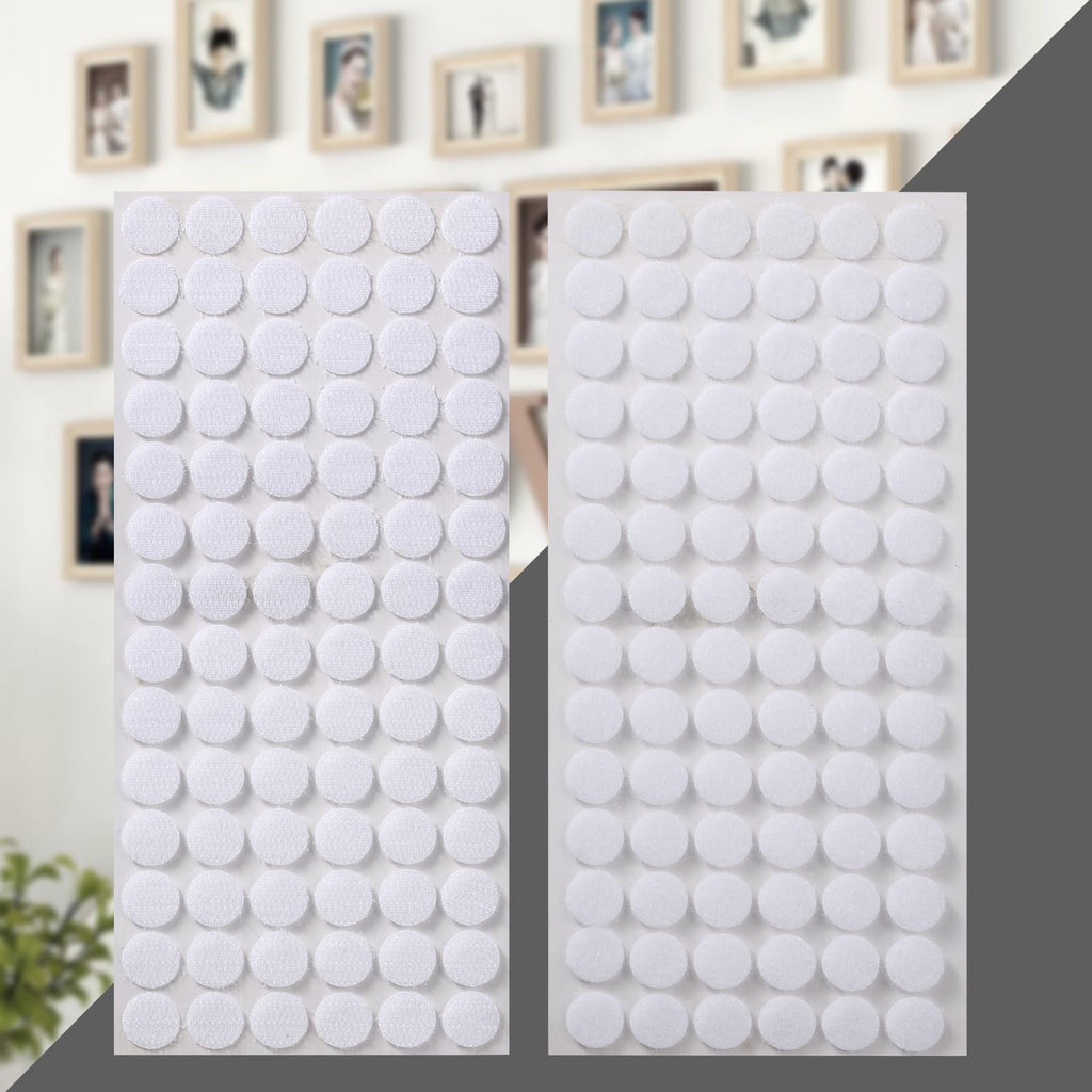 1000 Pcs | 500 Pairs | 0.59inch Diameter | 100% Nylon | Hook and Loop Fastener Self Adhesive Strong Round Circle Sticky Sticker Dots for Arts and Crafts School Classroom Home and Office Use, White