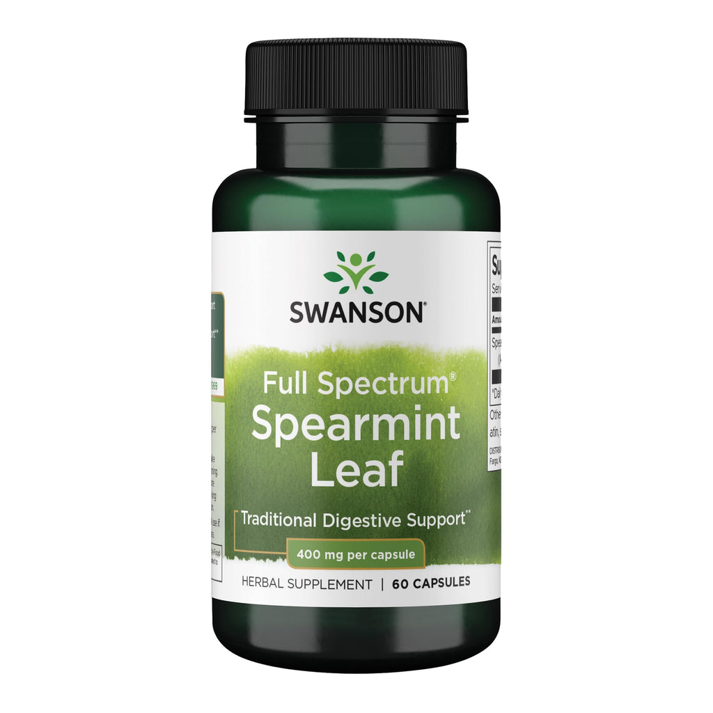 Swanson Spearmint Leaf Full Spectrum, 400 mg, 60 Capsules | For Digestive-Comfort-Seeking Adults, 400 mg Mentha Spicata, a Time-Honored Herb for Digestive Health
