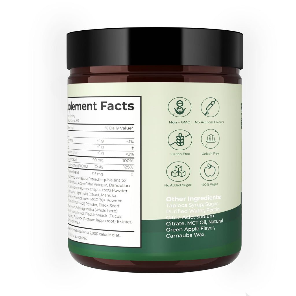 Sea Moss Gummies 16-1, Black Seed Oil Ashwagandha Turmeric Bladder Wrack Vitamin C Vitamin D3 Elderberry Manuka Dandelion Yellow Dock Apple Cider Vinegar for Men & Women