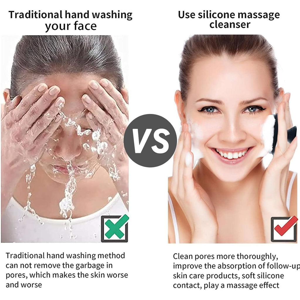 Buy now VWMYQ Face Scrubber, Silicone Face Scrubber for Men Facial Cleansing Brush Silicone Face Wash Brush Manual Waterproof Cleansing Skin Care Face Brushes for Exfoliating- Black at indiglob india