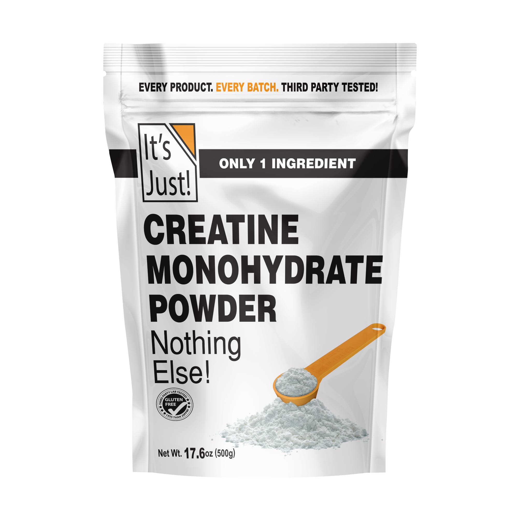 It's Just! - Creatine Monohydrate Powder, Pure Creatine Powder, Made in USA, 3rd Party Lab Tested, 5g Per Serving, Scoop Included, No Fillers, No Added Flavor (Unflavored, 500g / 100 Servings)