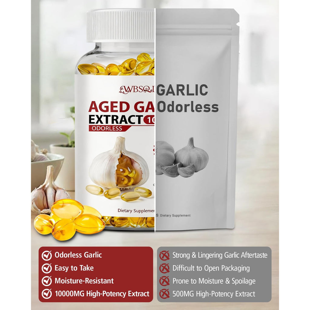 Odorless Aged Garlic Extract 10,000 mg - 300 Softgels, 2 Year Aged Garlic Supplements for Heart & Immune Support - Natural Antioxidant Supplement, Non-GMO, Gluten-Free, Vegan
