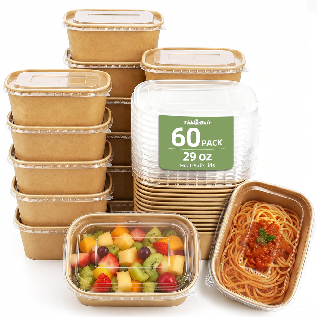 60 Pack 29OZ Disposable Meal Prep Containers, Paper Bowls With Lids