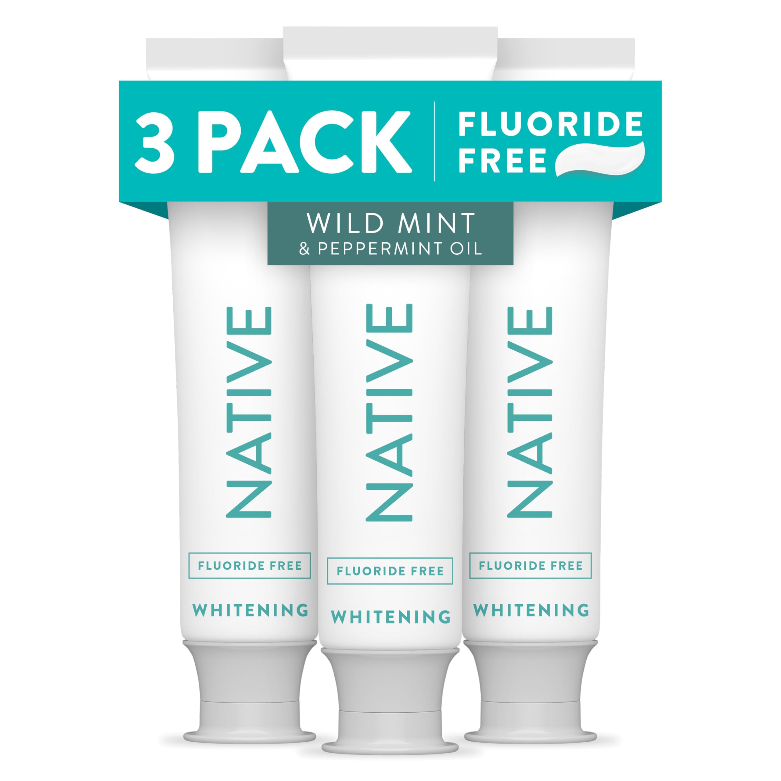 Buy now Native Fluoride Free Toothpaste, Whitening - for Adult, Kids 2+ Oral Care - Wild Mint & Peppermint Oil Flavor, 4.1oz (Pack of 3) at indiglob india