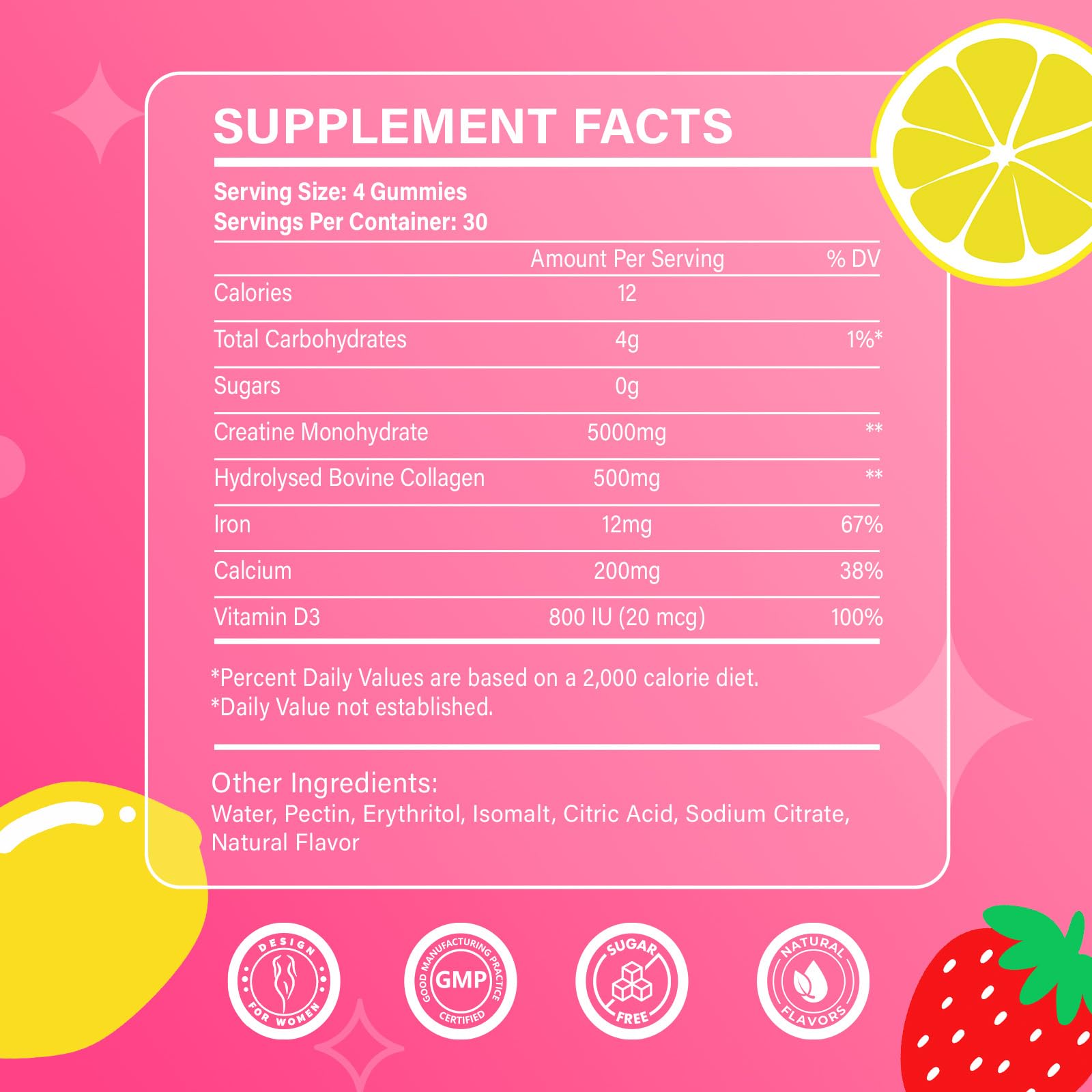 Creatine for Women, Creatine Monohydrate Gummies with Collagen, Vitamin D3 & Calcium for Muscle Support & Energy, Flavored Sugar Free Creatine Gummies Post & Pre Workout Supplements for Women, 120 Ct