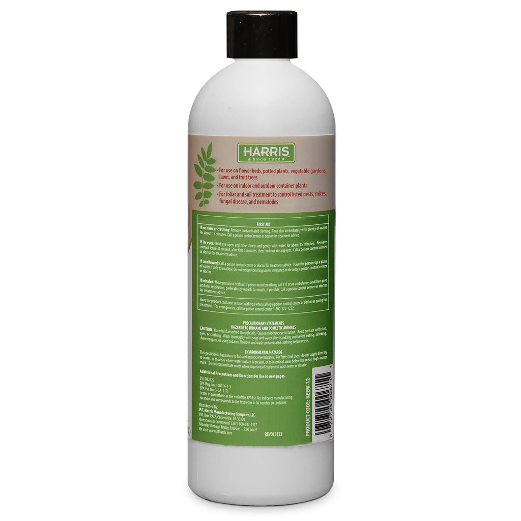 Harris Concentrated Neem Oil 100% Cold Pressed Filtered Oil Insecticide/Miticide/Fungicide, 12 oz Concentrate