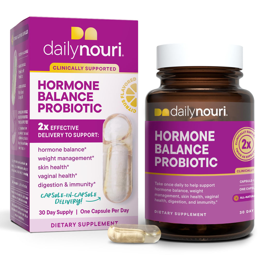 Daily Nouri Hormone Balance Probiotic for Women | Healthy Estrogen Metabolism, Hormone & Cycle Support | Gut-Hormone Support for PMS, Skin, Bloating & Perimenopause | 7 Studied Strains + Plant Omega