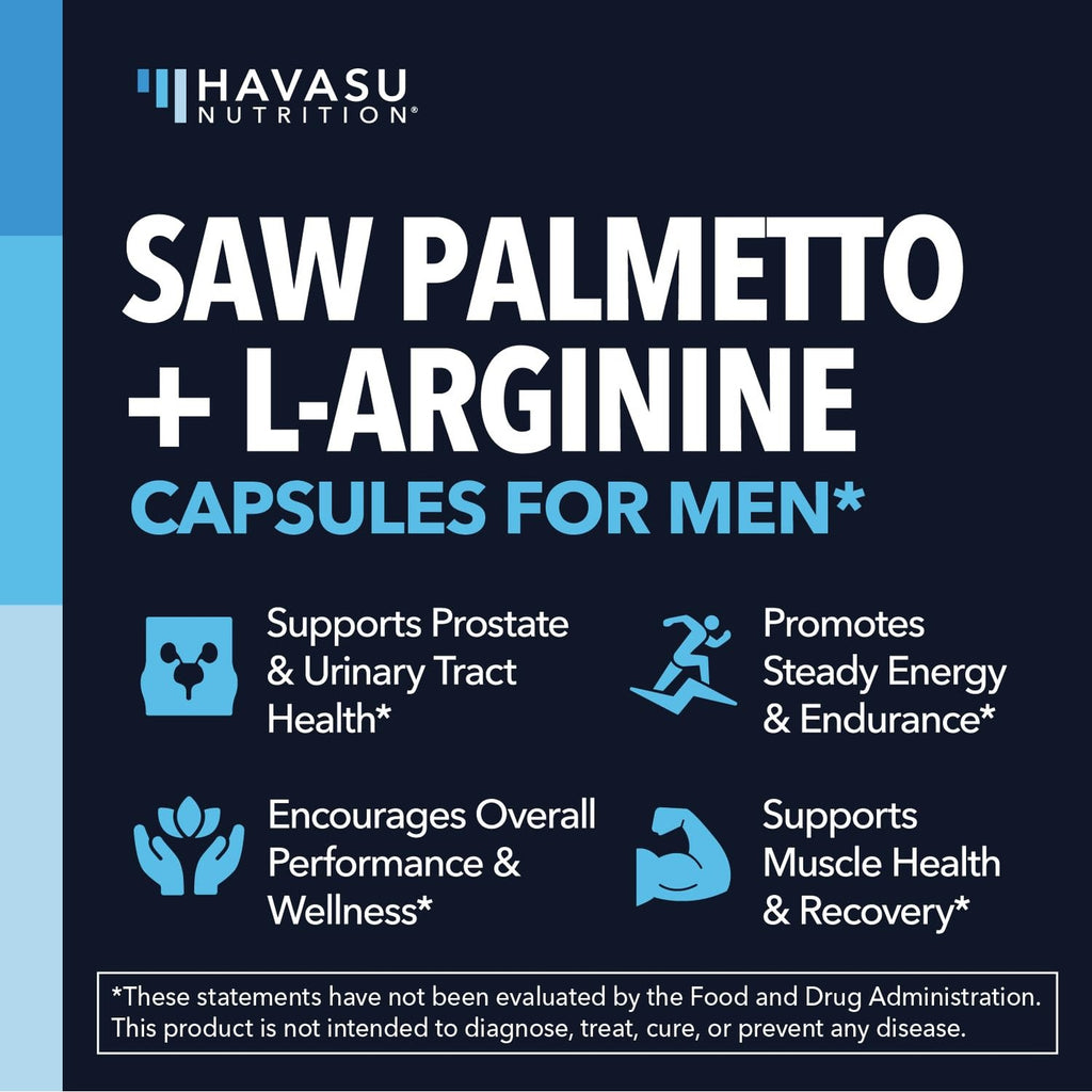 Saw Palmetto and L-Arginine for Men Capsules for Men's Health, 30 Servings