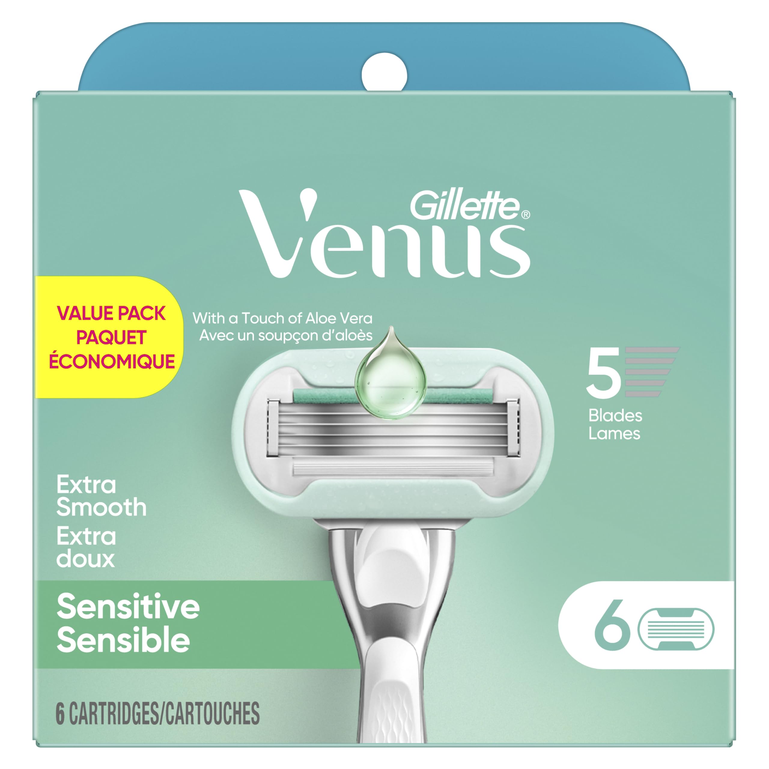 Gillette Venus Extra Smooth Sensitive Womens Razor Blade Refills, 6 Count, Designed for Women with Sensitive Skin
