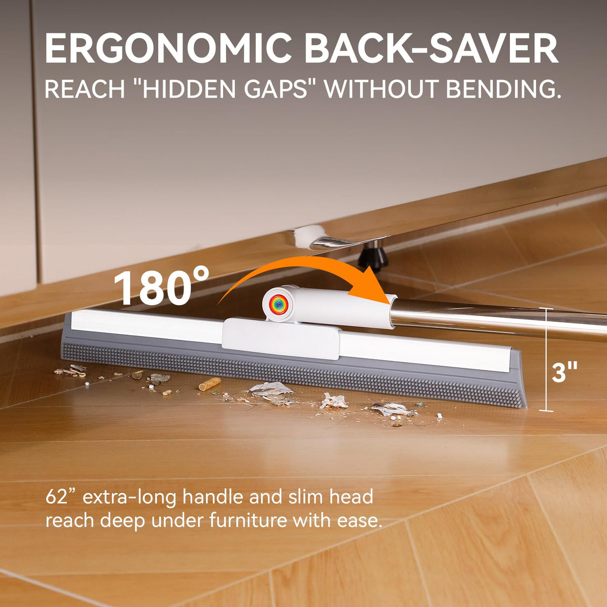 Magic Squeegee Broom for Floors, 62 in Handle, Rubber Pet Hair Remover